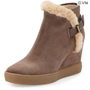 Aquatalia Cameron Faux Fur Suede Wedge Booties